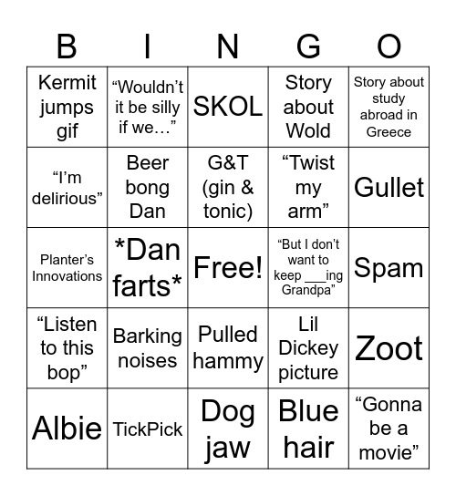 Dan Fujan Bingo Card