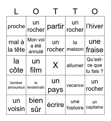 french Bingo Card