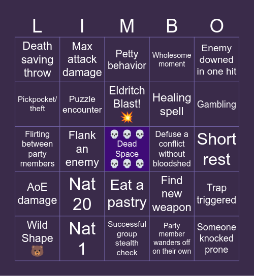 Welcome to Limbo! Bingo Card