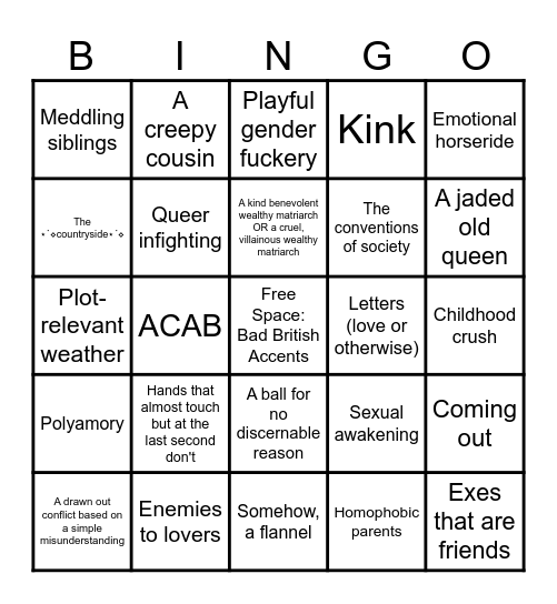 GAY BRIDGERTON Bingo Card