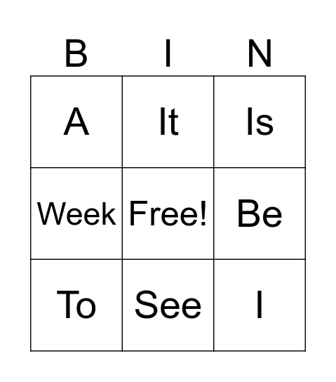 Spelling Words Bingo Card