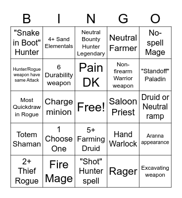"Showdown in the Badlands" Predictions Bingo Card