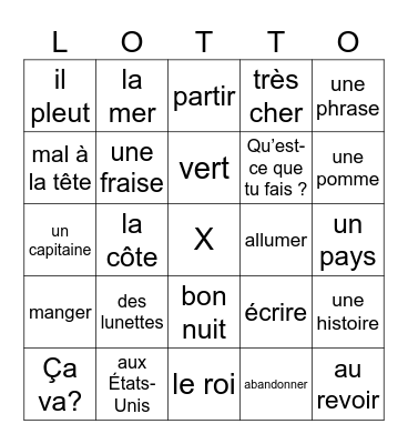 french Bingo Card