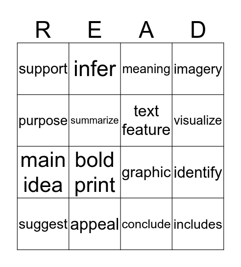 3rd Reading Card 19 Bingo Card