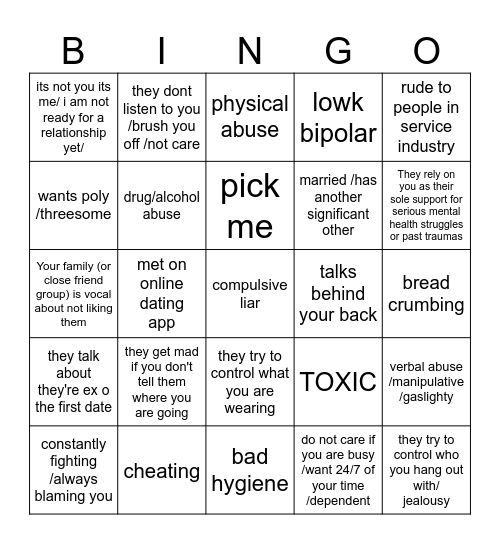 RED FLAGS Bingo Card