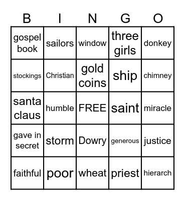 ST NICHOLAS Bingo Card