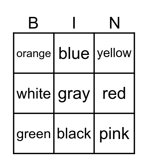 color Bingo Card