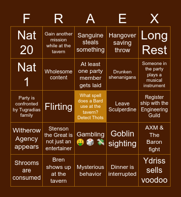 Fraexildon Bingo Card