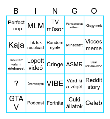 Youtube Shorts Bingo Card