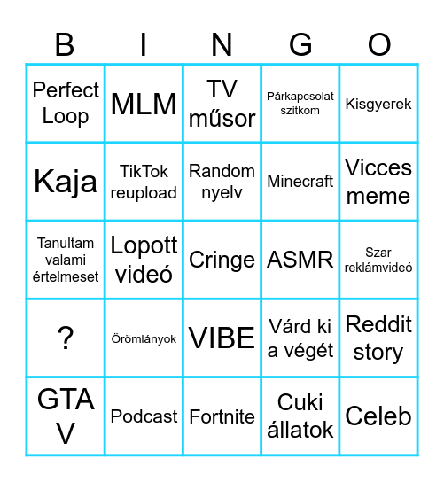 Youtube Shorts Bingo Card