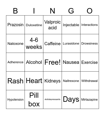 MH Medication Bingo Card