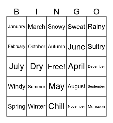 Seasons and months Bingo Card
