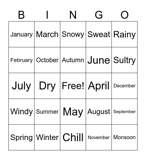 Seasons and months Bingo Card