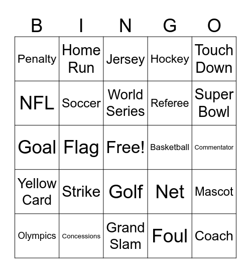 Game Day Prugo Bingo Card