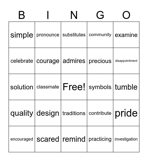 U1W2-U1W3-U1W4 Bingo Card