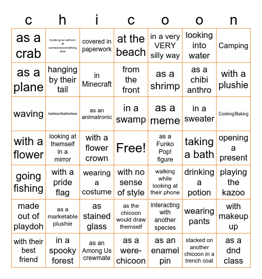 Draw a chicoon.... Bingo Card