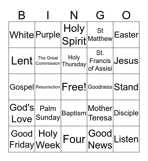 We Follow Jesus & Holy Week Bingo Card