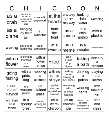 Draw a Chicoon.... Bingo Card