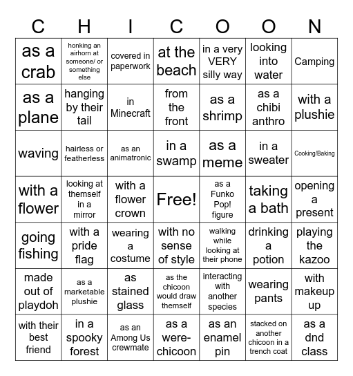 Draw a Chicoon.... Bingo Card