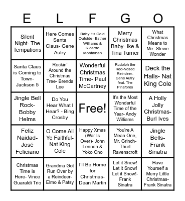 Christmas Song Bingo Card