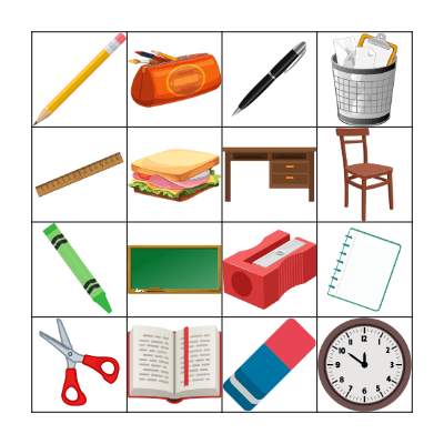 School Things Bingo Card
