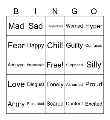 Feelings Bingo Card