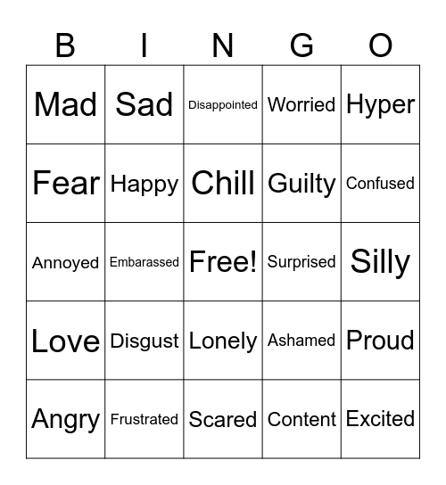 Feelings Bingo Card