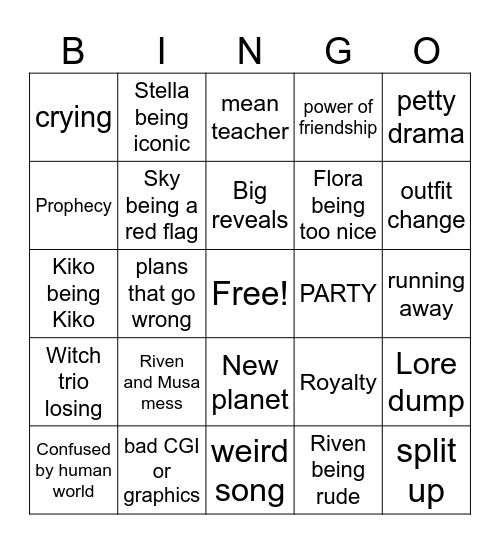 Winx Bingo Card