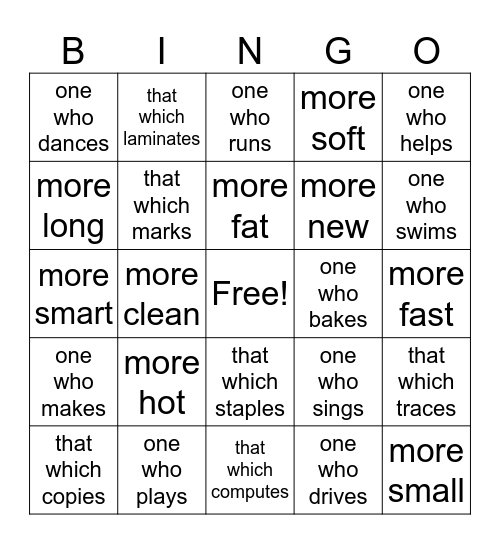 -er/-or Bingo Card