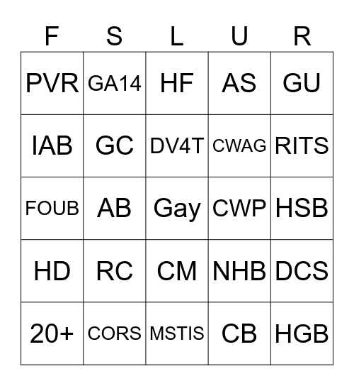 Gay Trauma Bingo Card