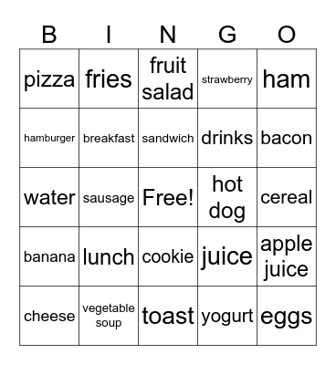 Lunch Foods Spanish Vocabulary Bingo Card