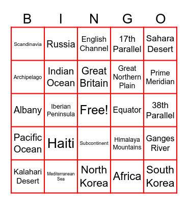 Geography Bingo Card