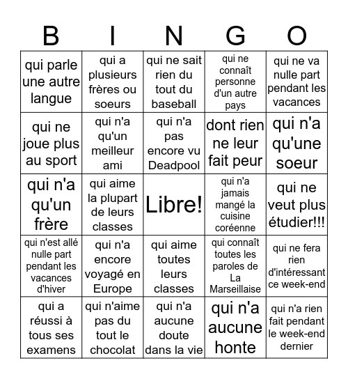 Bingo Indéfini!  Bingo Card