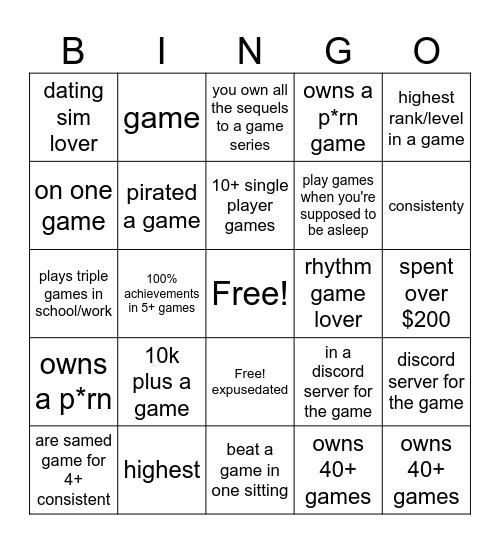 No life gamer bingo Card