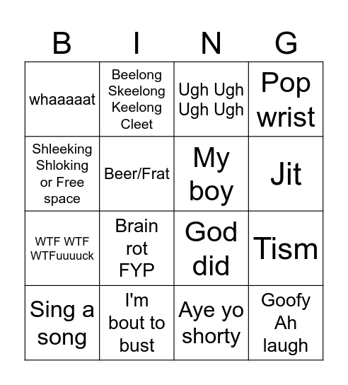 Liam Bingo Sheet Bingo Card