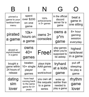 No life gamer bingo Card