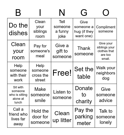 Kindness BINGO Card