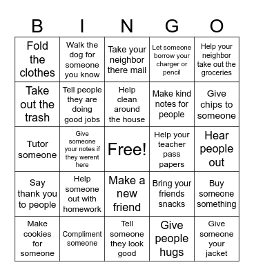 Acts of kindness Bingo Card