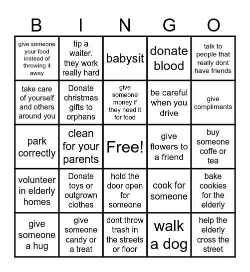 random acts of kidness Bingo Card