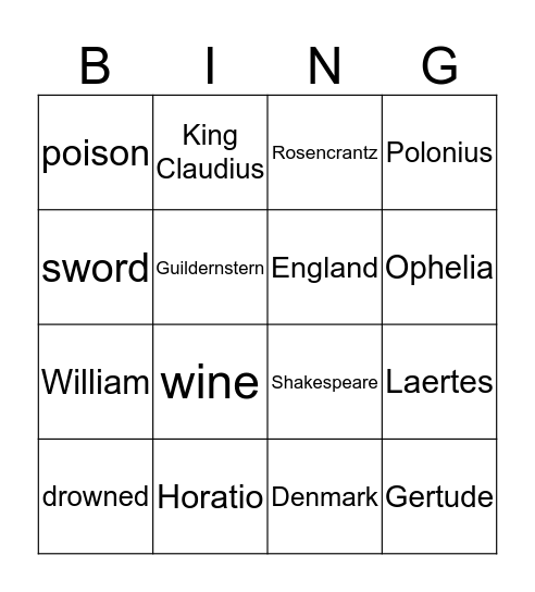 Hamlet Bingo Card