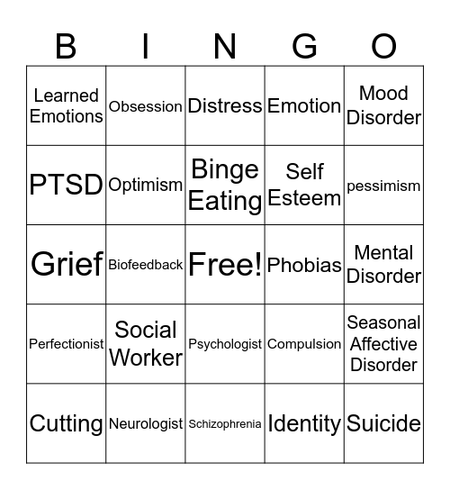 Mental Health Bingo Card