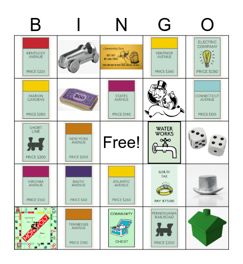 52 BINGO- Monopoly Game Images! Bingo Card