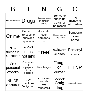 Mach Mayoral Debate Bingo Card