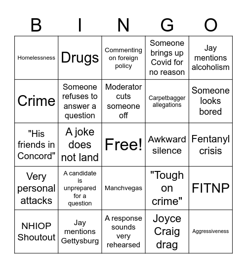 Mach Mayoral Debate Bingo Card
