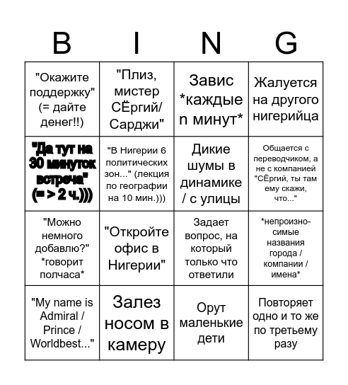 Бинго переводчика Bingo Card