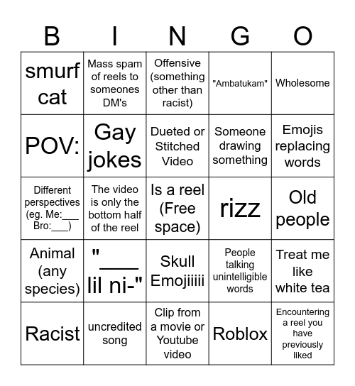 INSTAGRAM REELS!! Bingo Card