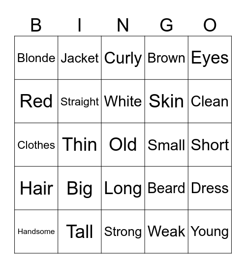 Adjectives Bingo Card