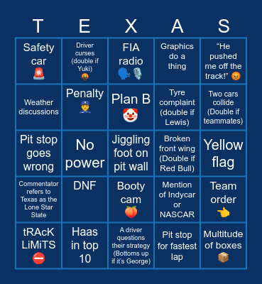 US GP 2023 🇺🇸 Bingo Card
