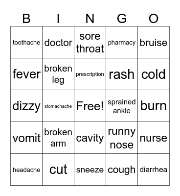 Health Problems Bingo Card