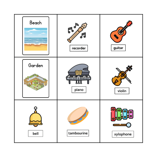Musical instruments Bingo Card